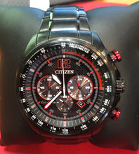 Load image into Gallery viewer, Pre-owned Citizen Eco-DRIVE CA4195-51E Men's Black S/S Red Solar Chronograph Watch