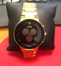 Load image into Gallery viewer, PRE-OWNED  Citizen AT2242-55E Axiom Eco-Drive Gold-Tone Black Chronograph 6''