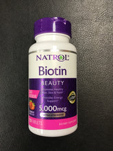 Load image into Gallery viewer, Brand New Natrol Biotin 5000 mcg 250 Tablets, Fast Dissolve, Strawberry Flavor, Made In US