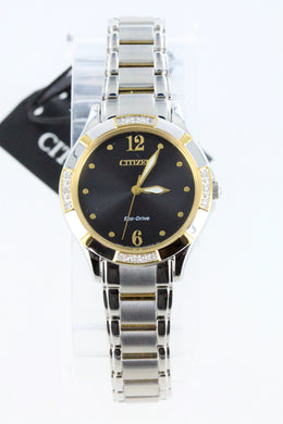 Citizen Eco-Drive Women's EM0454-52E Diamond Accented Black Dial Two Tone Watch