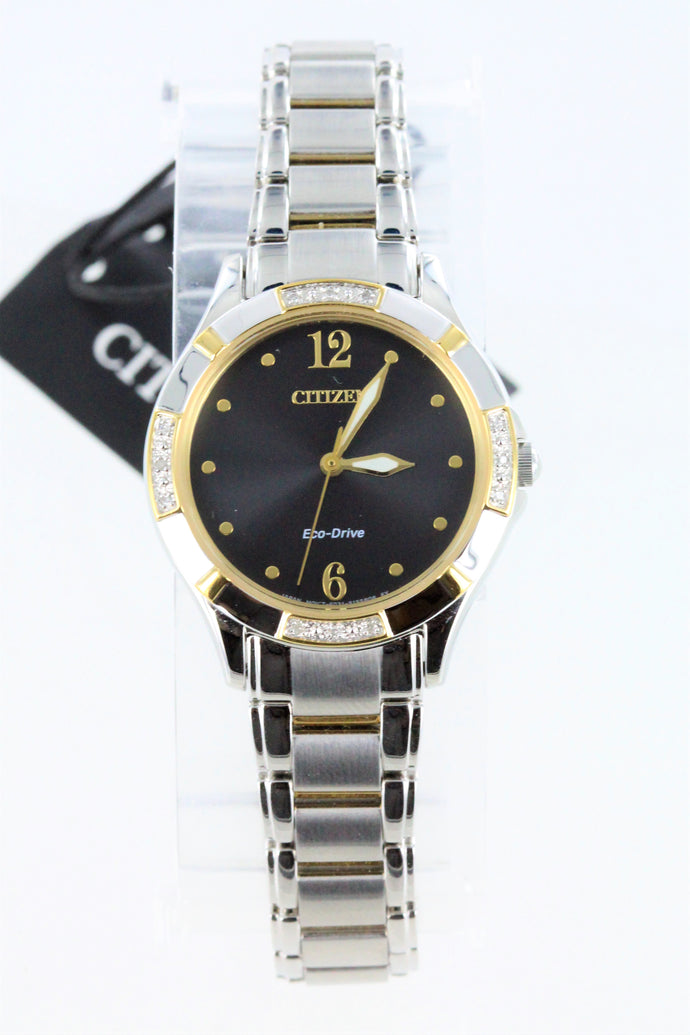 Citizen Eco-Drive Women's EM0454-52E Diamond Accented Black Dial Two Tone Watch