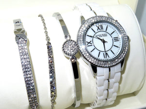 NEW Anne Klein New York 12/2299SVST Stainless Steel Ceramic Watch & Bangle Set