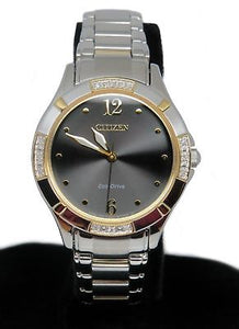 Citizen Eco-Drive Women's EM0454-52E Diamond Accented Black Dial Two Tone Watch