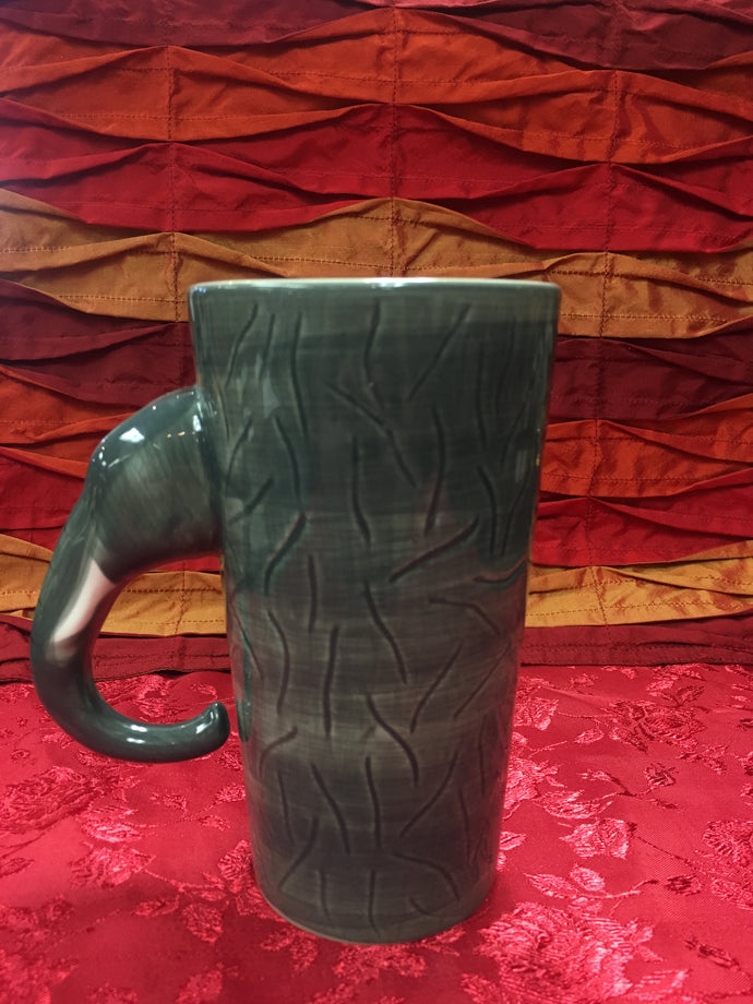 3-D Elephant Handle Coffee Mug White Ceramic Cup with Gray World Market 12 Oz