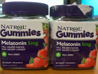 NEW Natrol Melatonin 5mg Gummies, Strawberry - 90 Count Bottles two pack