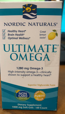 NEW Nordic Naturals Ultimate Omega 1280mg Omega-3 Sealed Bottle 60 Soft Gels