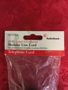 Radio Shack 12 ft Telephone Phone Line Cord Black Modular