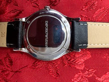 Load image into Gallery viewer, Pre-owned EMPORIO ARMANI CLASSIC MENS 40MM QUARTZ STEEL BLACK DIAL LEATHER STRAP ARS1001