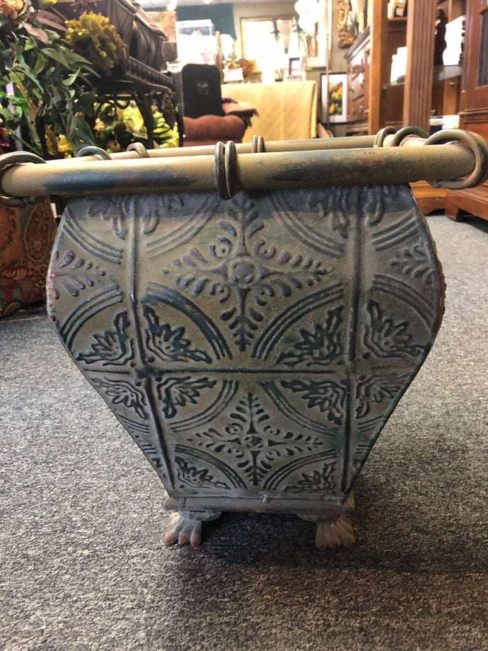 planting bucket galvanized green with red old affect for decorative purpose only pre-owned