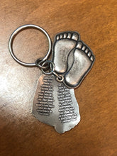 Load image into Gallery viewer, Religious Foot Print Medal in the Sand Key Chain Charm  Silver tone