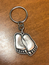 Load image into Gallery viewer, Religious Foot Print Medal in the Sand Key Chain Charm  Silver tone