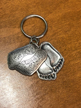 Load image into Gallery viewer, Religious Foot Print Medal in the Sand Key Chain Charm  Silver tone