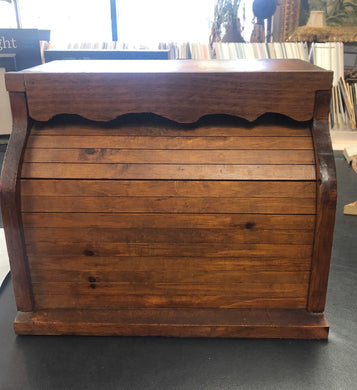 Vintage Roll Top Door Wood Bread Box Wooden Rustic