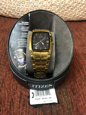 Pre-Owned Citizen Eco-Drive Men's Black Dial Gold-Tone Bracelet 31mm Watch BM6552-52E-H75.