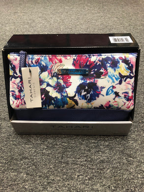 Tahari Triple Section Luxury Cosmetic Case - Blue Floral Print