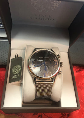 New Vince Camuto Silver Tone Stainless Steel Mesh Men's Watch VC/1103GYSV free shipping