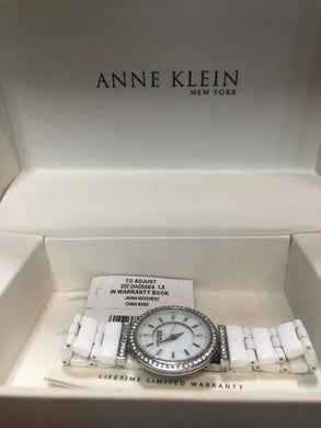 Pre-oAnne Klein 12/2275SVST Swarovski Crystal Accented Silver Tone Ceramic Watch free shipping