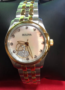 PRE-OWNED Bulova 98P152 Women's Diamond Accents Mother of Pearl Hearts Dial