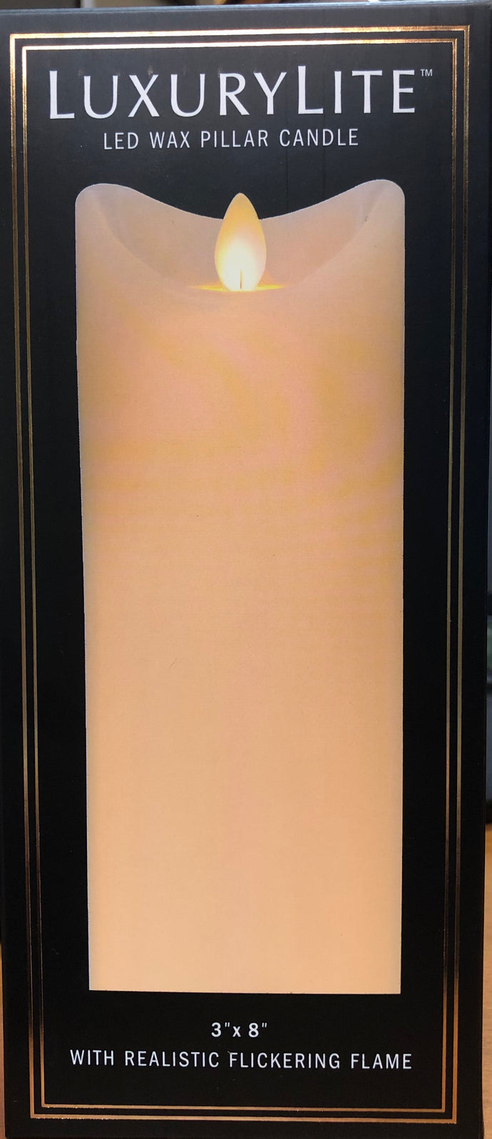 Ganz luxurylite led wax pillar candle ivory 8 x 3' quantity 2
