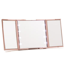 Load image into Gallery viewer, ReveaLight Trifold Compact Mirror Champagne Gold Makeup Mirror New