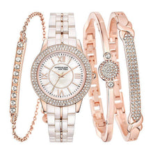 Load image into Gallery viewer, Anne Klein Women&#39;s Swarovski Crystal Accented Gold-Tone and Light Pink Ceramic Watch and Bracelet Set