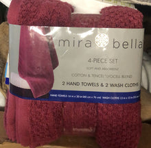 Load image into Gallery viewer, Mira Bella 4-Piece Hand Towel and Washcloth Set Red