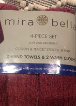 Load image into Gallery viewer, Mira Bella 4-Piece Hand Towel and Washcloth Set Red
