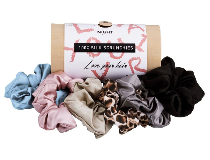 NEW Night Save The Hair 100% Silk Scrunchies 6 Pack