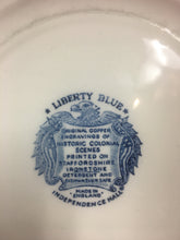 Load image into Gallery viewer, Pre-owned. Liberty Blue Plate Historical Colonial Scenes printed on staff or dshire ironstone made in England