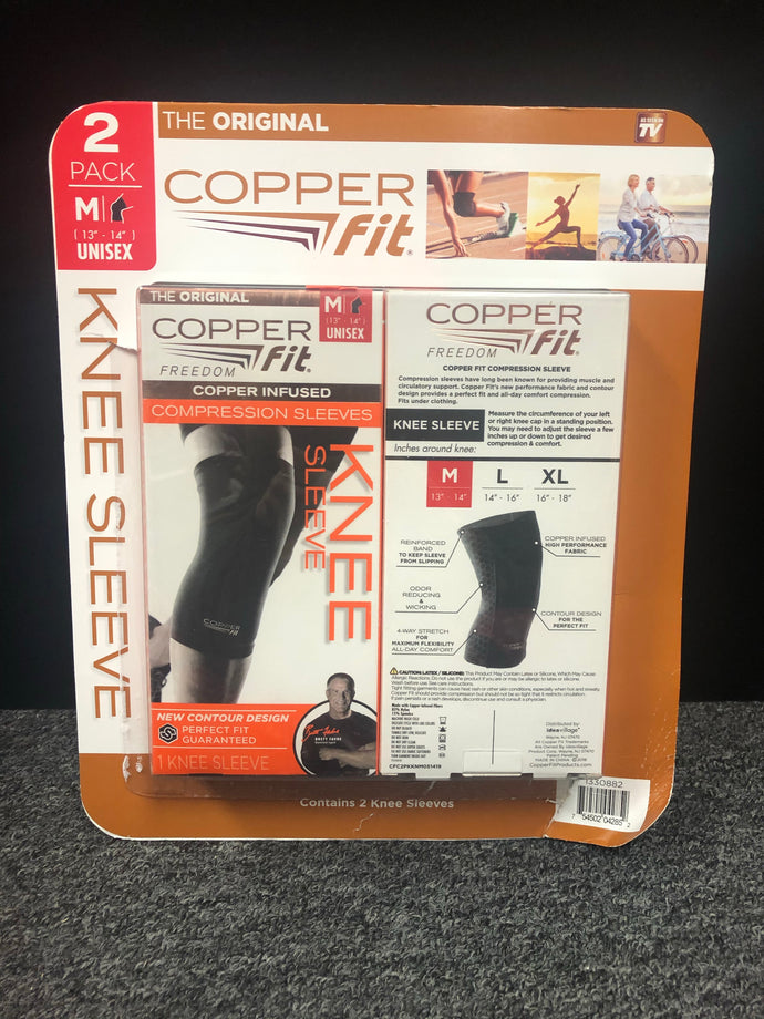 Copper Fit Freedom Knee Sleeve 2 Pack, Copper Infused Compression Sleeve, M 13”-14”