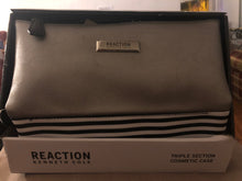 Load image into Gallery viewer, Kenneth Cole REACTION Triple Section Cosmetic Case Makeup Bag Silver Quarter