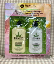 Load image into Gallery viewer, New open box Pack of 2 -17oz Hempz Pure Herbal Extract Lotion - Original &amp; Sweet Pineapple Honey Melon