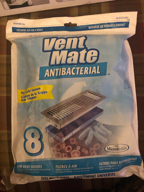 Vent Mate Antibacterial Allergen Control Package of 8 Air Vent Filters with Microbicide