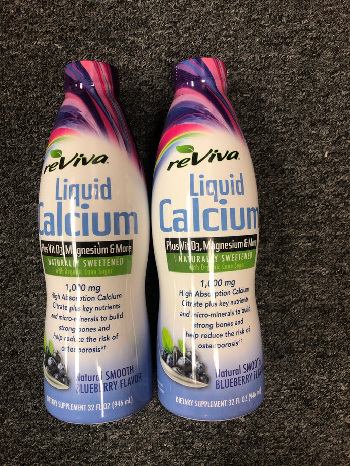 Reviva Liquid Calcium 32 Ounces, Blueberry 2 pack sealed