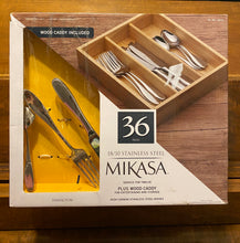 Load image into Gallery viewer, Mikasa Hamilton 36-Piece 18/10 Stainless Steel Flatware Set+wood caddy