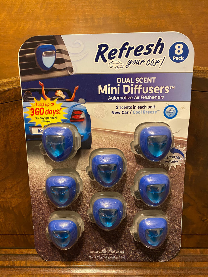 Cool Breeze Refresh Your8 Pack Car Dual Scent Mini Diffusers Automotive Air Fresheners