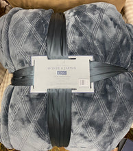 Load image into Gallery viewer, Monte &amp; Jardin Jacquard Grey Blue Velvet Blanket King 112x92 in