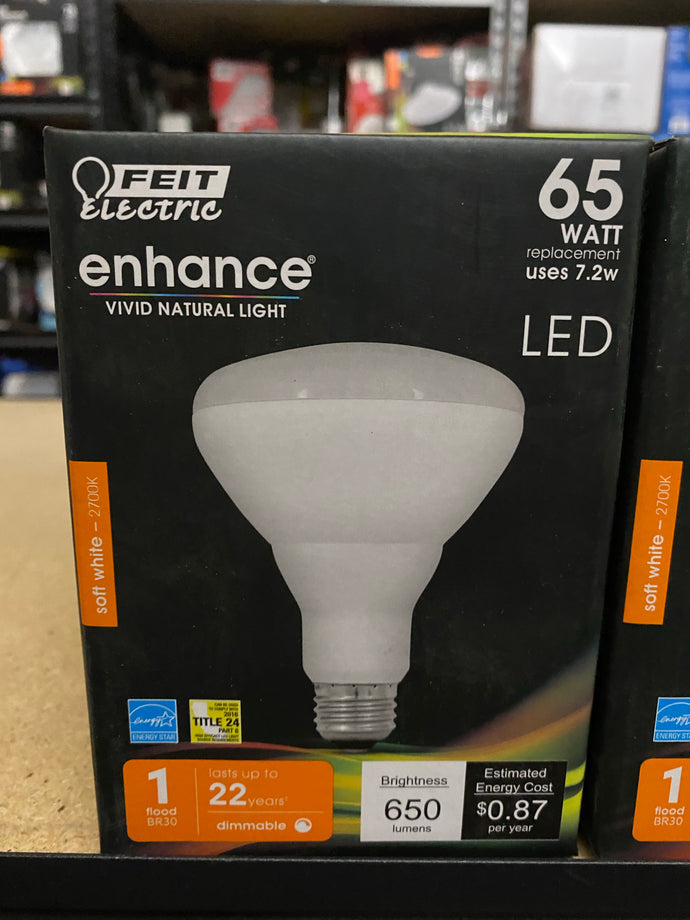 PACK OF 4 - FEIT Electric 7.2 watts BR30 LED Bulb 650 Soft White Reflector