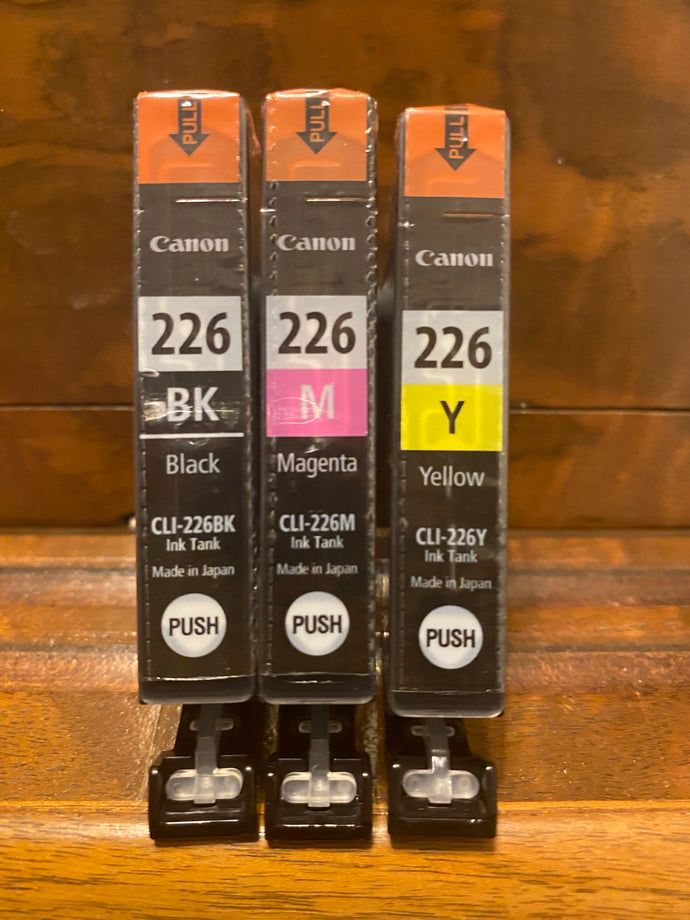 3 Canon ink New without box 226 Y, 226 BK, 226 M.