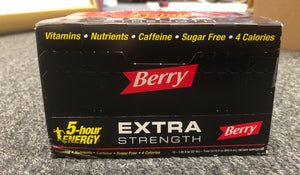 New 5 Hour Energy Extra Strength Berry 1.93 oz Shots Five Sugar Free 12 Count Box