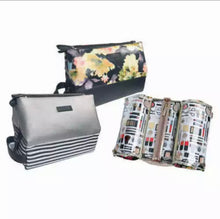 Load image into Gallery viewer, Kenneth Cole REACTION Triple Section Cosmetic Case Makeup Bag Silver Quarter