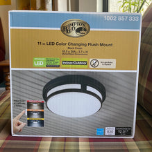 Load image into Gallery viewer, NEW  Hampton Bay 11 in. 1-Light Round Black LED Indoor Outdoor Flush Mount Porch Ceiling Light 830 Lumens 3 Color Temp Changes Wet Rated