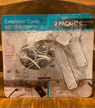 Load image into Gallery viewer, Jasco 2 Pack 8ft. Extra-Long Flat Corded Extension Cords With USB Charging Open Box