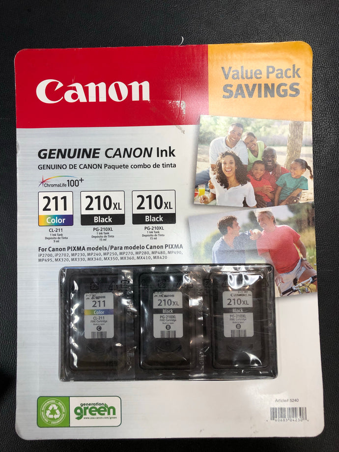 New Genuine Canon 210XL; 210XL Black Ink and 211 Color Ink