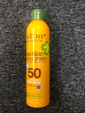 Alba Botanica Hawaiian Sunscreen SPF 50 Coconut Clear Spray 7.5 Ounce