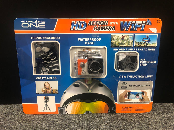 New other Explore One HD Action Helmet Blog Camera Wifi 8GB Memory Card Tripod Waterproof