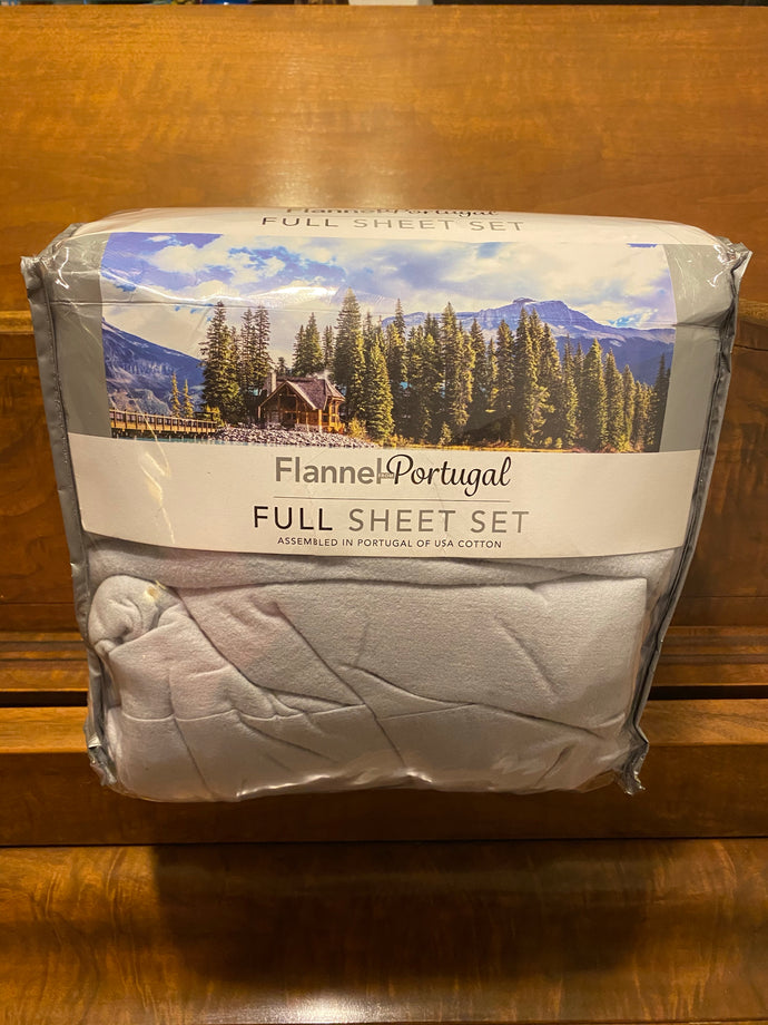 New Flannel from Portugal 4 Piece Full Flannel Sheet Set - Silver/Gray