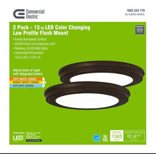 Load image into Gallery viewer, New Commercial Electric 13" Oil Rubbed Bronze, Color Changing LED Flush Mount 2-Pack