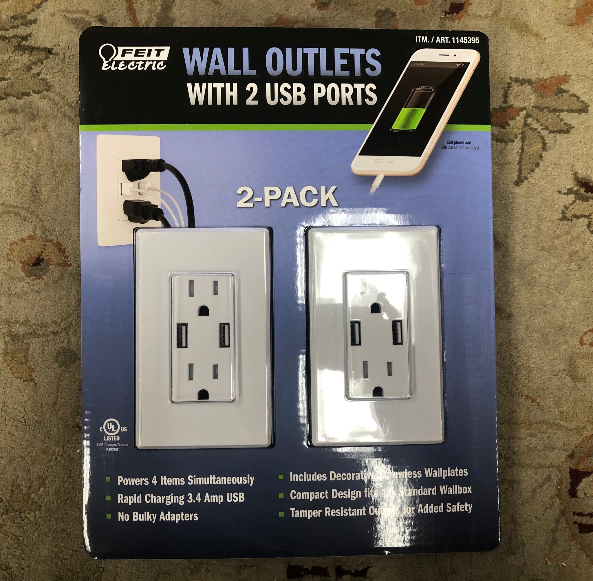 Feit Electric Wall Receptacle with USB Ports, 4-pack