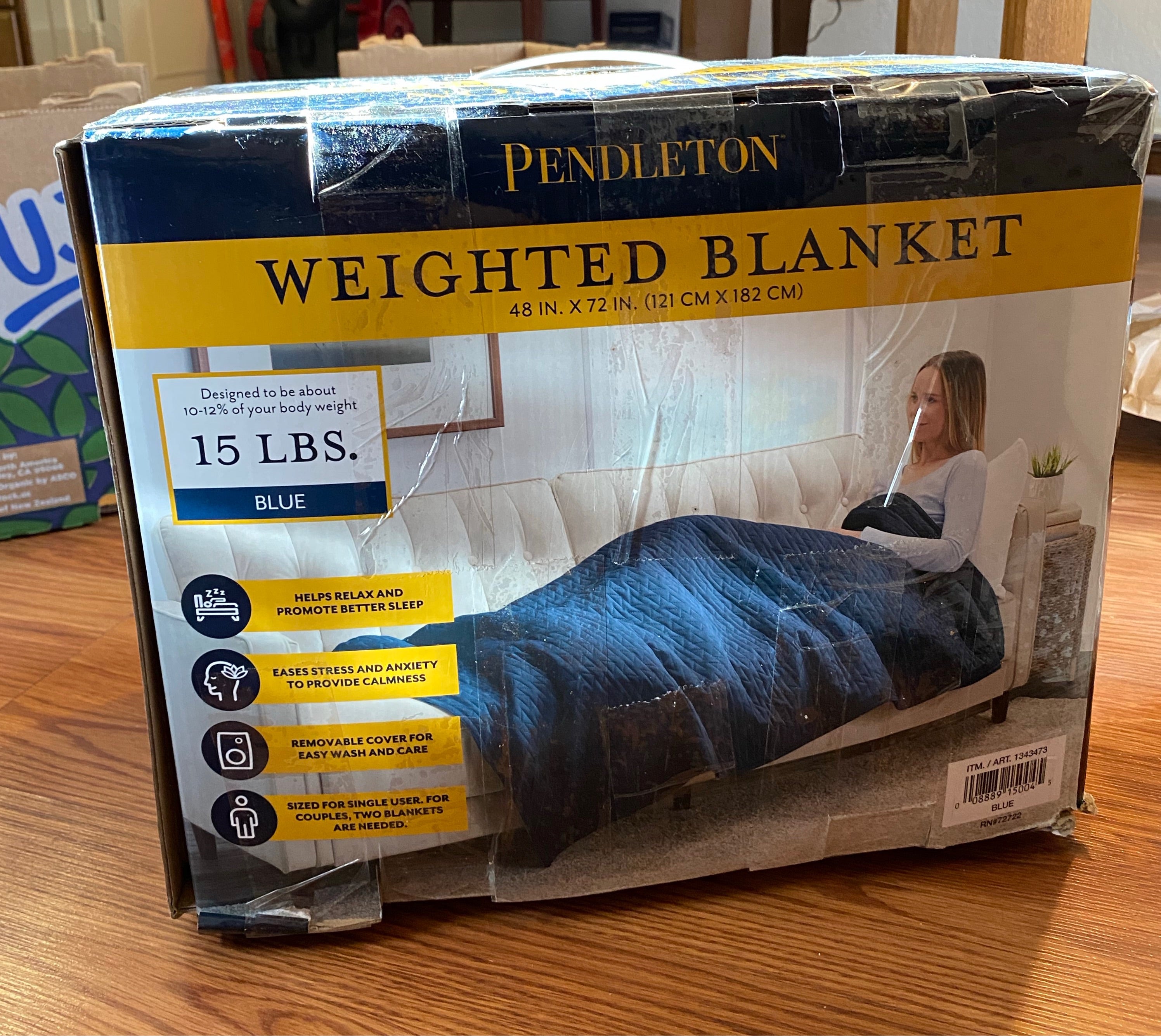 Pendleton Weighted Blanket blue open box 15 lb Custom Framing